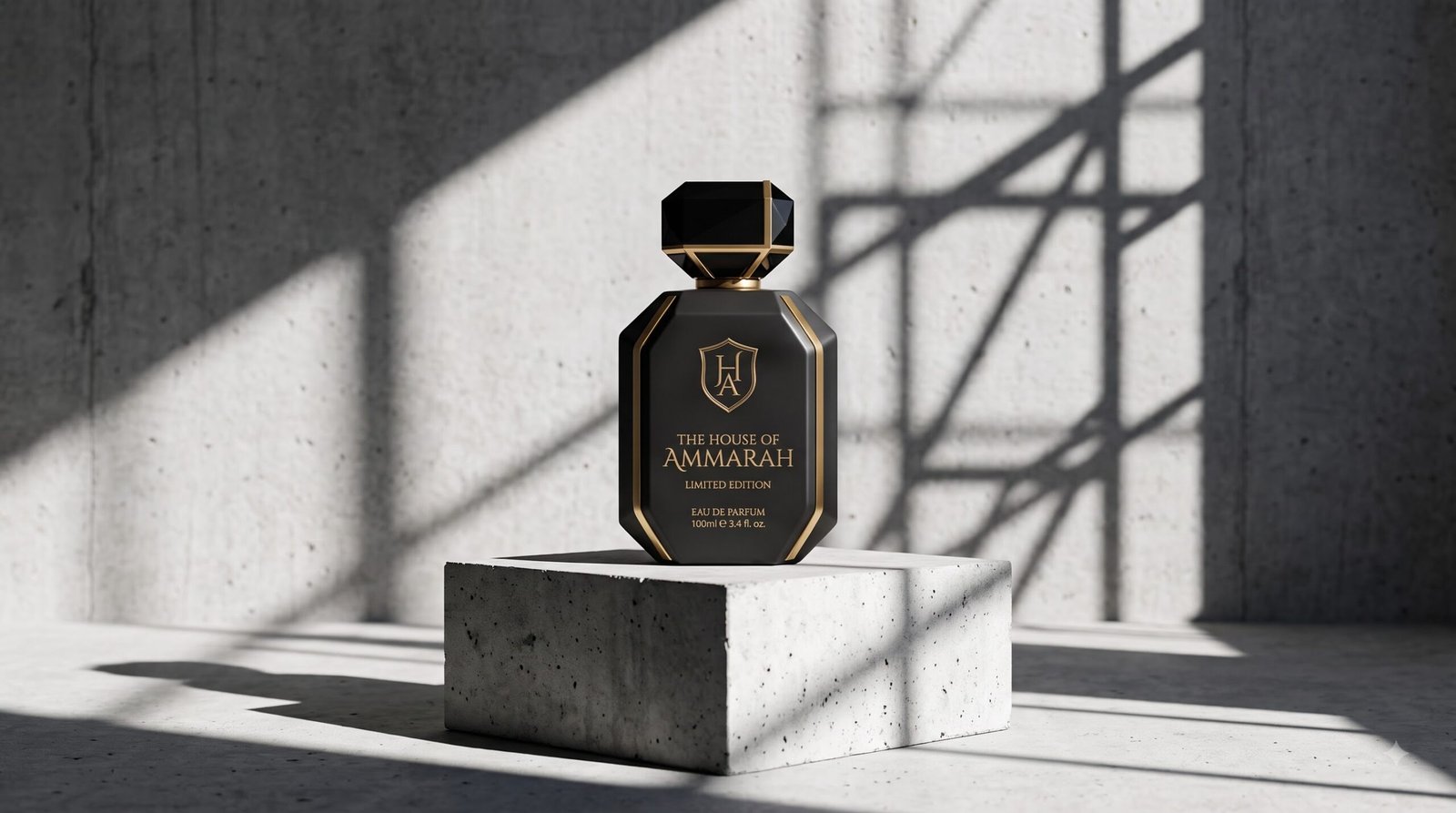 black perfume bottle on pedestal 202608271630